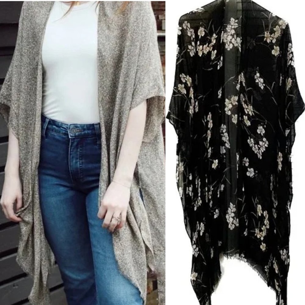Black Floral Kimono Duster - Gentle Fawn